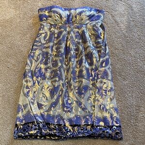 Nicole Miller Collection Silk Lurex Strapless Metallic Lavender Gold Dress 4